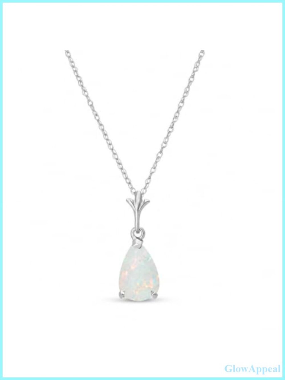 14K Solid White Gold Natural Opal Drop Pendant Necklace 20 In Chain Fine Jewelry